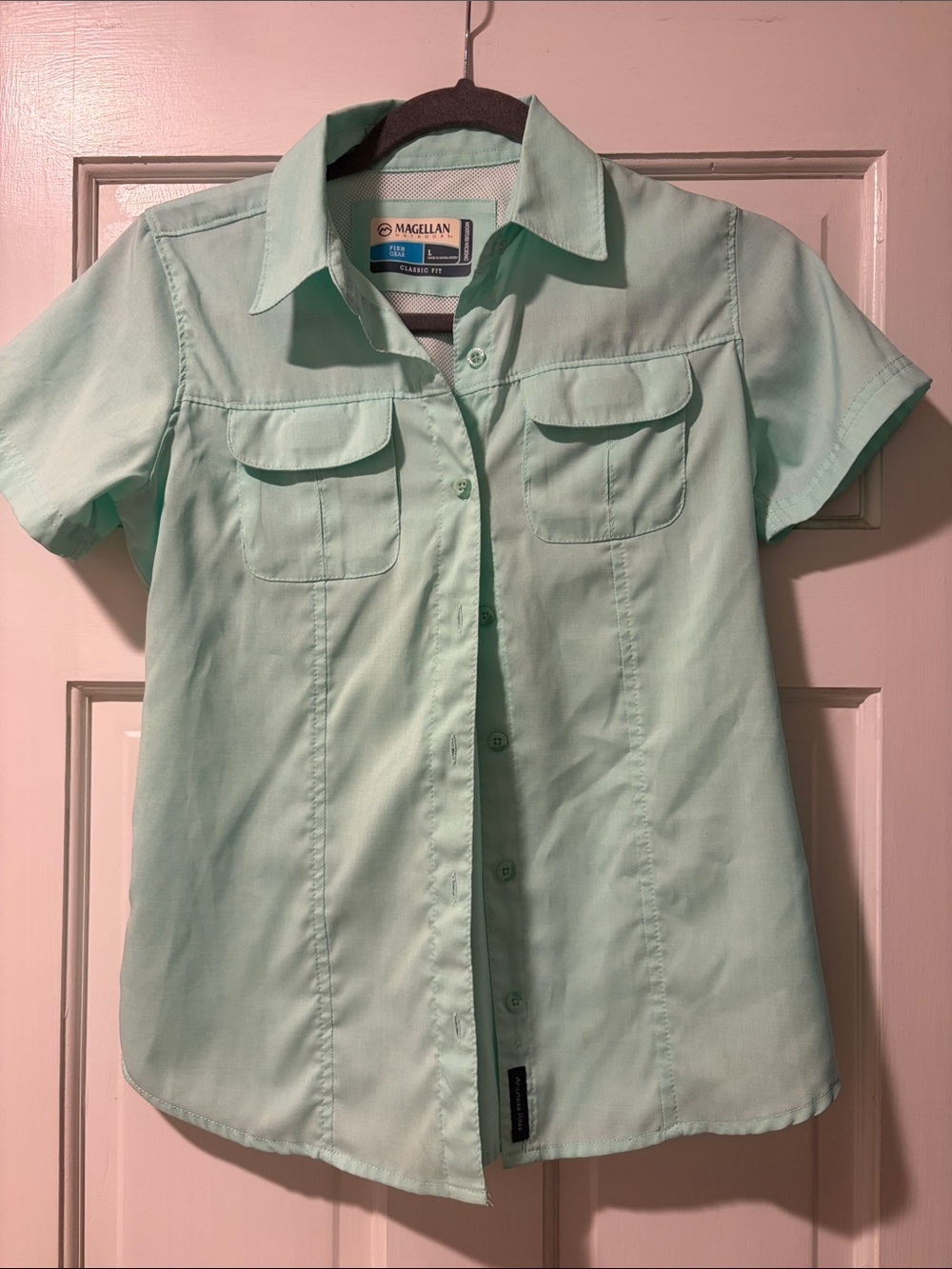 Magellan Outdoors Mint Green Short-Sleeve Button Down Shirt
